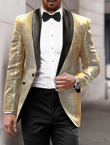  heren pailletten jaren '70 disco retro blazer feest glitter casual jasje patroon enkele rij knopen één knop zwart zilver bordeaux koningsblauw goud 2024