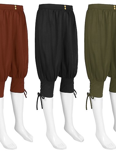  Médiéval Renaissance 17ème siècle Pantalon Costume de cosplay Ren Faire Pirate Viking Croisé Cordon de serrage Couleur Unie Homme Pirate Fantaisie Halloween Mascarade Halloween LARP Foire de la