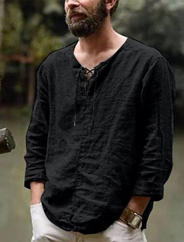  Mittelalterlich Renaissance 17. Jahrhundert Mittlere Länge Bluse / Hemd Cosplay Kostüm Ritter Wikinger Elfen Kordelzug Einfarbig Kostüm Herren Seeräuber Halloween Maskerade Alltagstauglich