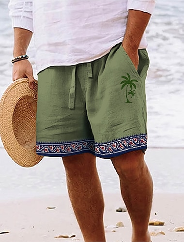  Herr Shorts Sommarshorts Beach Shorts Snörning Elastisk midja 3D-utskrift Grafisk Kokosnötsträd Geometri Andningsfunktion Mjuk Kort Ledigt Dagligen Helgdag Streetwear Hawaiisk Vit Blå Microelastisk