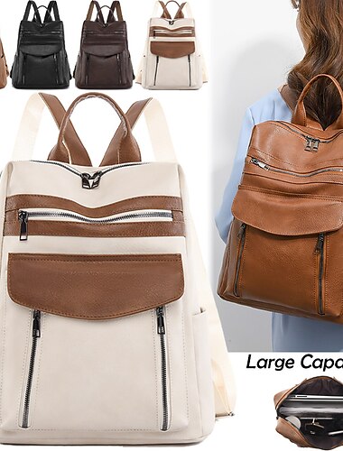  sac à dos en cuir de grande capacité avec plusieurs poches – sac élégant et durable pour la rentrée, le travail ou les voyages