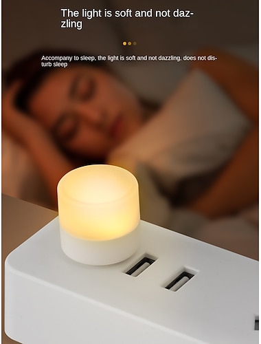 2/10 قطعة USB أضواء ليلة صغيرة LED لمبة المكونات في دافئ أبيض مدمج مثالية لغرفة النوم الحمام الحضانة المدخل المطبخ سيارة USB ضوء الجو