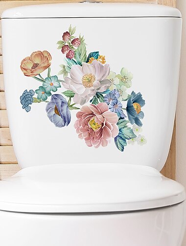  Blumen-Wandaufkleber, Toilettenaufkleber, Schlafzimmeraufkleber, selbstklebendes Badezimmerzubehör, abnehmbarer Kunststoffaufkleber, Wandaufkleber für die Heimdekoration
