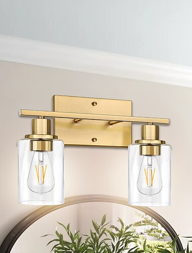  Badezimmer-Waschtischleuchte, Wandleuchte in mattschwarzem Gold-Finish, moderne Wandleuchte mit Blasenglasschirm, Vintage-Wandleuchte, für Spiegel, Wohnzimmer, Schlafzimmer, Flur, E26-Sockel 110–240 V