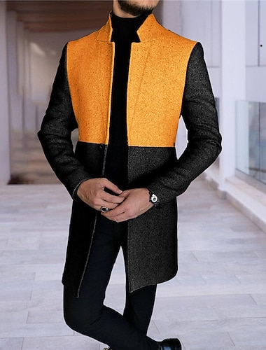  Voor heren Kleurenblok Geometrie Geleidelijk Winterjas Overjas Jas Houd Warm Comfortabel Ademend Modieus Streetwear Zakelijk Werk Draag naar het werk Uitgaan Zak Afdrukken Herfst winter Strijkijzer