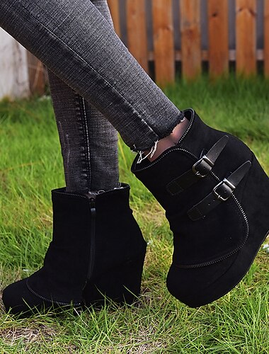 kilboots i konstmocka för kvinnor med dubbelt spänne och dragkedja i sidan – avslappnade och snygga skor