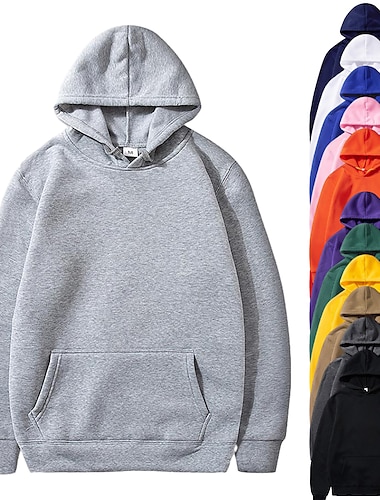  Men's Hoodie Pullover Black White Yellow Pink Red Hooded Plain Pocket Sports & Outdoor Daily Sports Casual Big and Tall Fall & Winter Clothing Apparel Hoodies Sweatshirts  Long Sleeve