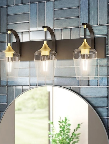  moderne sminkelampe 2/3/4/5-lys baderomsarmaturer med pen glassskjerm svart gull industriell håndlaget vegglampe i tre for bad gang soverom 110-240v