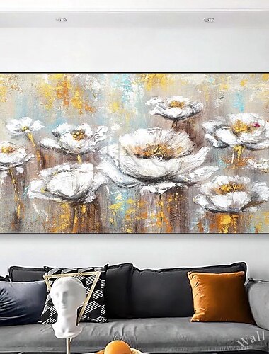  Handgefertigtes Ölgemälde auf Leinwand, Wandkunst, Dekoration, moderne, dicke, geölte weiße Blume für Wohnzimmer, Wohnkultur, gerolltes, rahmenloses, ungedehntes Gemälde