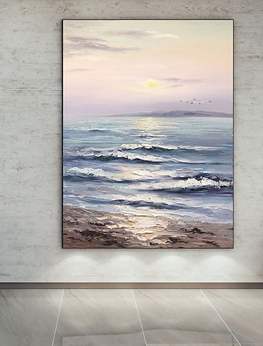  Ölgemälde, handgefertigt, handbemalt, Wandkunst, abstraktes Messergemälde, Landschaft, Strand, Heimdekoration, Dekor, gerollte Leinwand, kein Rahmen, ungedehnt