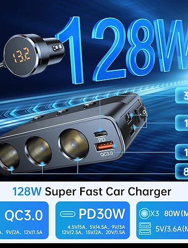  3-in-1 車の充電器多機能シガーライタースプリッター c28 変換プラグ USB 急速充電アダプター