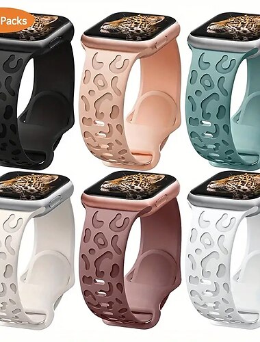  1 opakowanie 6 sztuk Pasek sportowy Kompatybilny z Pasek do zegarka Apple Watch 38mm 40mm 41mm 42mm 44mm 45mm 49mm Damskie Panterka Oddychający Silikon Wymienny pasek do zegarka na iwatch Ultra 2
