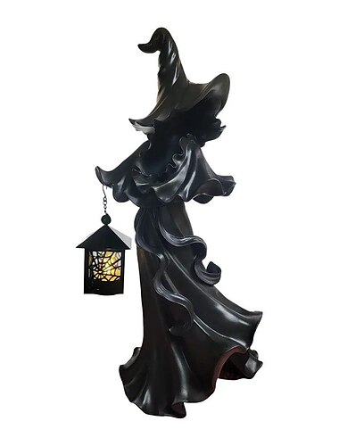  Crackerfass Hexe Halloween Dekoration Geist mit Laterne gesichtslose Geisterskulptur Hexengeistlampe Höllenbote hält Laternenstatue realistische Halloween-Themen-Requisiten