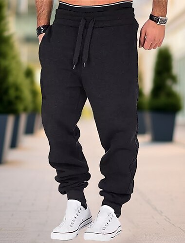  Herren Jogginghose Trainingshose Jogginghose Jogger Hose Hosen Kordelzug Elastische Taille Feste Farbe Komfort Atmungsaktiv Casual Täglich Strassenmode Sport Modisch Schwarz / Weiß Schwarz