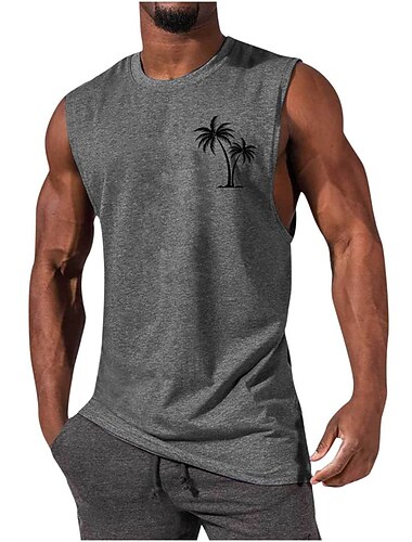  Voor heren Grafisch Palmboom Vest Top Mouwloos T-shirt voor heren Bandjes T-shirt 3D-afdrukken Strakke ronde hals Overhemd Modieus Ontwerper Spier Dagelijks Sport Sportschool Zwart Wit Blauw Lente