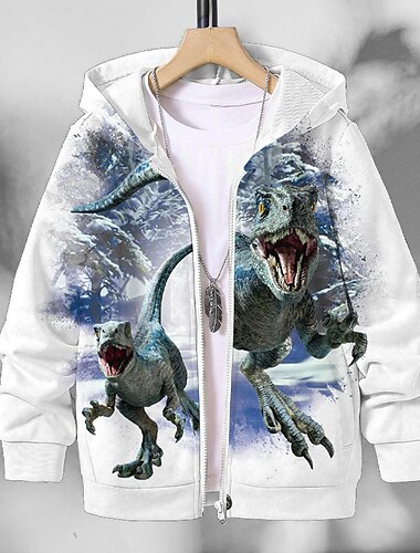  Jungen 3D Tier Dinosaurier Buchstabe Mantel Langarm Herbst Winter Aktiv Strassenmode Cool kinderkleidung 3-12 Jahre Urlaub Strasse Täglich Regular Fit