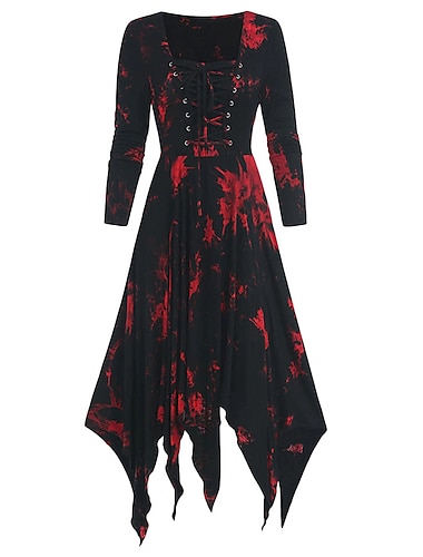  женское платье на Хэллоуин в стиле ретро 1950-х годов винтажное платье платье миди Хэллоуин ежедневно с принтом на шнурке галстук-краситель с круглым вырезом рукав 3/4 обычная посадка весна-осень