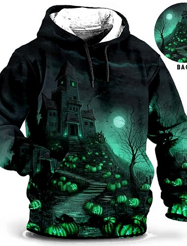  Herren Kürbis Grafik-Drucke Hoodie Sweatshirt Kapuze Hoodies Pullover Zur Seite fahren Langarm Sweatshirt mit Kapuze Mit Kapuze Täglich 3D-Druck Halloween Festtage Ausgehen Blau Braun Bedruckt
