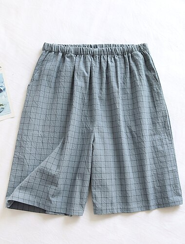  Herren Schlafanzüge Pyjama-Shorts Plaid Stilvoll Brautkleider schlicht Komfort Heim Täglich Bett Baumwollmischung Komfort Sommer Frühling Blau Braun