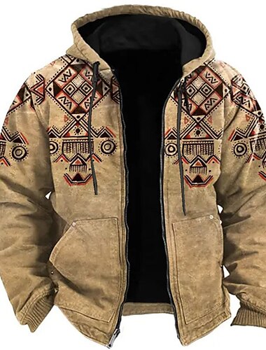  Homme Tribal Ethnique Sweat à capuche Sweats à Capuche Sweat-shirt Sweat à capuche zippé manche longue Sweat à capuche Capuche Sportif 3D effet Vacances Vêtement de rue Bleu Marron Poche Imprimer