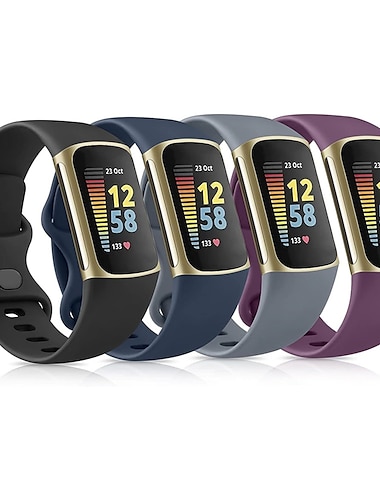  4 stuks verpakking van 3 stuks 2-pak Slimme horlogeband Compatibel met: Fitbit Charge 5 Siliconen Smartwatch Band Verstelbaar Sportband Vervanging Polsbandje
