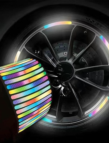 40pcs arcobaleno adesivo mozzo ruota auto striscia riflettente adesivo decorativo luminoso sicurezza notte guida decorazione ruota auto