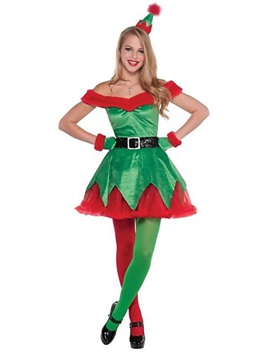  Joulupukki Haltia Mrs.Claus Asut Joulukorva Tyylikäs joulumekko Naisten Joulu Aikuisten Joulu Karnevaali jouluaatto Joulu Juhla Leninki Vyö Hattu