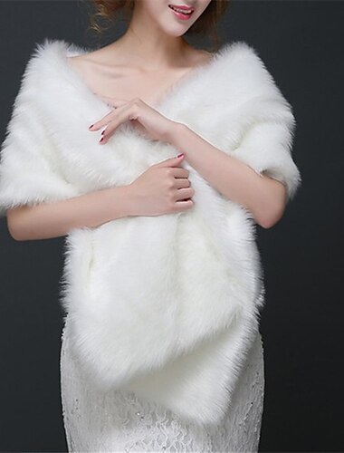  hvit fuskepels wraps sjal dame wrap ren elegant ermeløs fuskepels bryllup wraps med fjær / pels for bryllup høst&amp; vinter