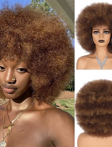  Weiße Afro-Perücke für schwarze Frauen, leimlose Wear-and-Go-Perücke, hitzebeständige 70er-Jahre-Perücke, synthetische Afro-Perücke für Party- und Cosplay-Kostüme, Halloween-Perücken