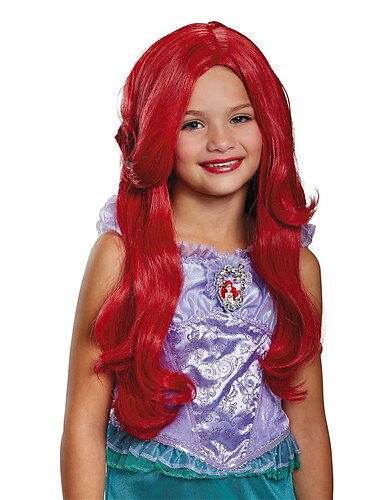  Peluca de princesa Ariel, La Sirenita, para niñas, pelucas rojas para fiestas de cosplay, pelucas de carnaval