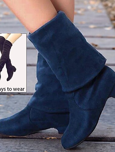  botas femininas dobráveis com salto baixo e design bidirecional, botas rasas versáteis para trajes casuais de outono e inverno