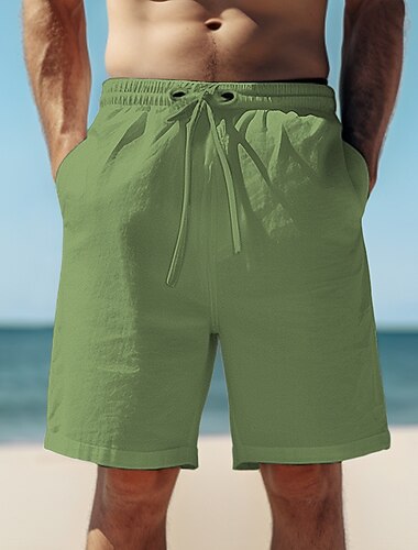  Homens Calção Shorts de linho Shorts de verão Shorts de praia Com Cordão Cintura elástica Perna reta Tecido Conforto Respirável Curto Casual Diário Feriado Moda Estilo Clássico Preto Branco