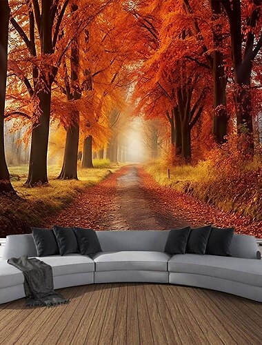  Herbstwald hängender Wandteppich, Wandkunst, großer Wandteppich, Wanddekoration, Fotografie, Hintergrund, Decke, Vorhang, Zuhause, Schlafzimmer, Wohnzimmer, Dekoration Wandtuch XXL Natur