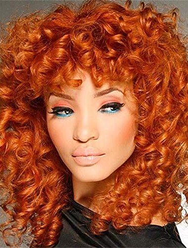  Short Curly Wigs for Black Women Soft Brown Blonde Big Curly Wig with Bangs Afro Kinky Curls Heat Resistant Daily Synthetic Wig for African American Women