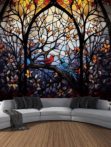  Buntglas-Vögel zum Aufhängen, Wandteppich, Wandkunst, großer Wandteppich, Wanddekoration, Fotografie, Hintergrund, Decke, Vorhang, Zuhause, Schlafzimmer, Wohnzimmer, Dekoration