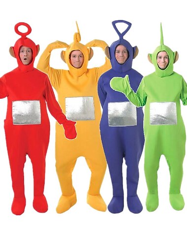  couples alien teletubbies costumes drôles groupe&amp;costumes d'halloween familiaux hommes femmes film cosplay costumes de cosplay costume drôle jaune rouge violet justaucorps / combinaison halloween