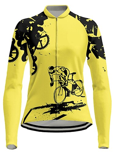  Femmes Maillot de cyclisme Graphique manche longue Cyclisme Maillot Top avec 3 poches arrière VTT Vélo tout terrain Cyclisme sur route Séchage Rapide Bandes réfléchissantes Poche Arrière Évacuation