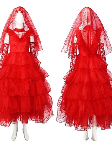  Geisterbraut Lydia Deetz Karneval Kleid Cosplay Kostüm Maskerade Beetlejuice Kleider Erwachsene Damen Karneval Maskerade Party / Abend Einfaches Karnevalskostüm Verkleiden