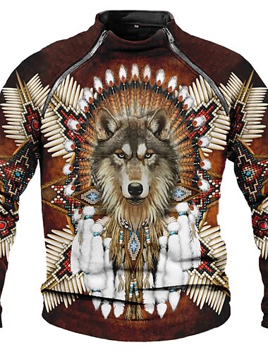  Herr Djur Varg Grafiska tryck Tröjor Dragkedja med dragkedja Raglan hoodie Långärmad Tröja Polokrage Dagligen Etnisk Ledigt 3D-tryck Semester Helgdag Utekväll Dragkedja Mönster Vår & Höst