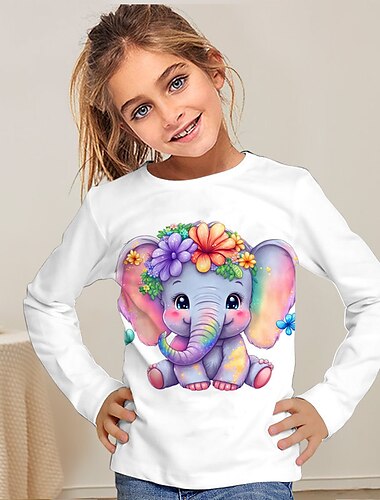  Da ragazza 3D Animali Dinosauro Alfabetico maglietta Manica lunga Stampa 3D Autunno Inverno Attivo Di tendenza Giornaliero Bambino 3-12 anni Esterno Giornaliero Standard
