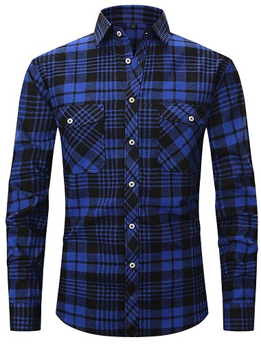  Férfi Ing Flannel ing Check Shirt Gombos póló Overshirt Pléd / takaró Szabadtéri Hétköznapi viselet Fehér Bor Rubin Sötétkék Hosszú ujj Hajtóka Tavasz & Ősz Ruházat Elülső zseb