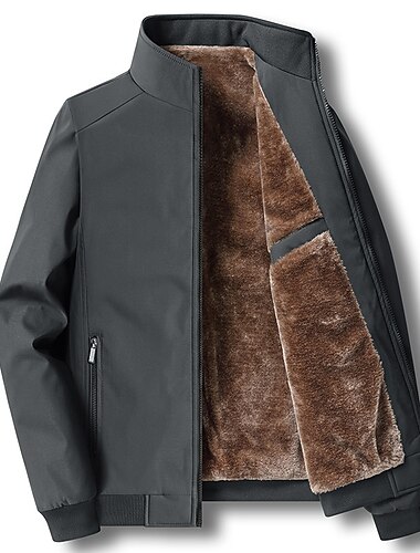  Homens Jaqueta de Inverno Casaco de lã Ao ar livre Roupa Diária Quente Zíper Bolsos Outono Inverno Tecido Moda Roupa de rua Colarinho Chinês Padrão Preto Azul Marinho Escuro Azul Cinzento Escuro