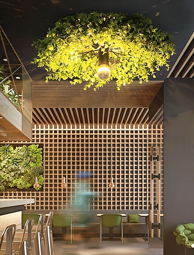  lightinthebox plafondlampen led plantenslingerstijl wandlamp e27 semi-gegalvaniseerde lamp wielvorm smeedijzeren faux groene plant wandmontage bar café decor 110-240v