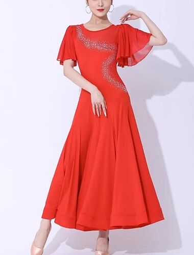  Für den Ballsaal Kleid Pure Farbe Farbaufsatz Damen Leistung Party Kurzarm Gitter Spandex Milchfieber