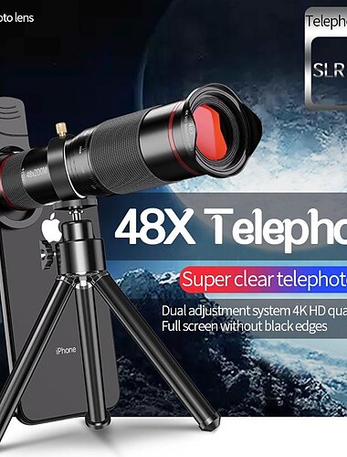  48-кратный супертелеобъектив с зумом для мобильного телефона, мощный монокулярный металлический телескоп, мобильный HD-телеобъектив со штативом для кемпинга