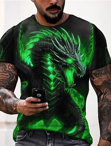  Herren Tier Drache T Shirt Grafischen T-Shirt Kurzarm T-Shirt 3D-Druck Rundhalsausschnitt Hemd Designer Brautkleider schlicht Outdoor Täglich Urlaub Blau Orange Grün Frühling Sommer Bekleidung S M L