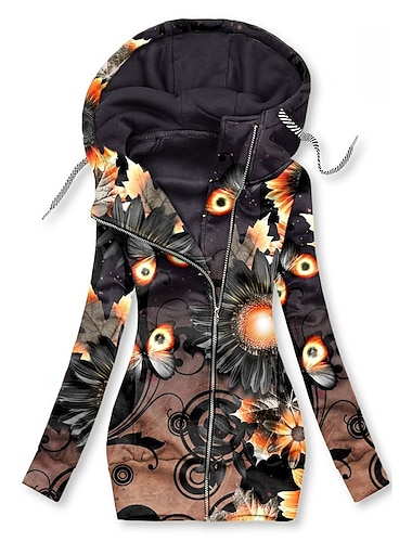  Sudaderas de Mujer Gráfico Floral Mariposa Deportiva Básica Manga Larga Hoodie Tops Regulares Casual Calle Cremallera Ajustable Bolsillo Frontal Negro Blanco Rosa Rojo Azul Otoño  Invierno