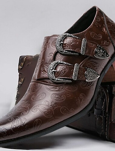  sapatos masculinos vintage de couro com fivela dupla em relevo - sapatos sociais para casamentos e ocasiões especiais