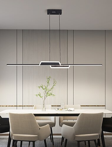  led κρεμαστό φως μοντέρνα σχεδίαση γραμμής με τηλεχειριστήριο 100cm ακρυλική μεταλλική αλυσίδα ρυθμιζόμενη κρεμαστό φωτιστικό για κουζίνα τραπεζαρία σαλόνι γραφείο 110-240v