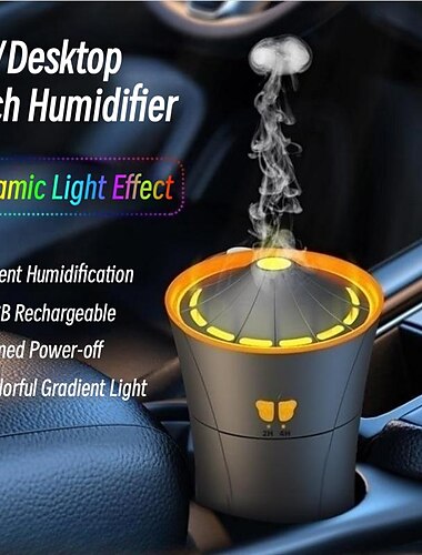  bærbar luftfukter for bil 1800 mah usb oppladbar aroma diffuser med dynamisk fargerikt lys